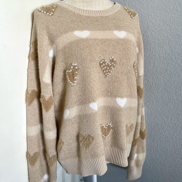 Sew In Love Sweaters - Beige Women's Fashion Pearl Tan Sweater L